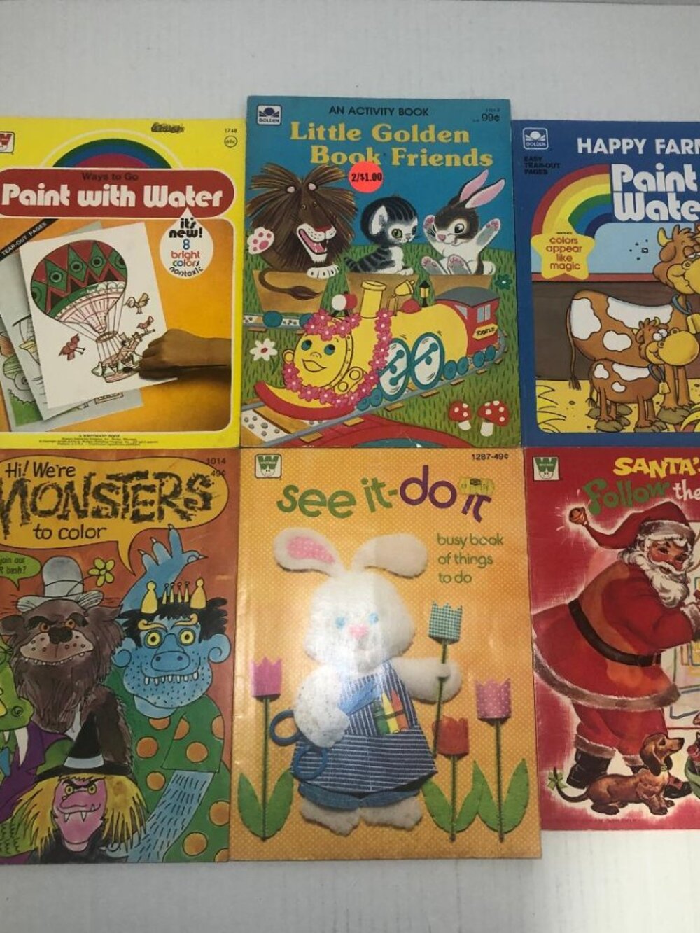 Vintage Lot Of 6 Coloring & Paint With Water Books Whitman Golden Holidays